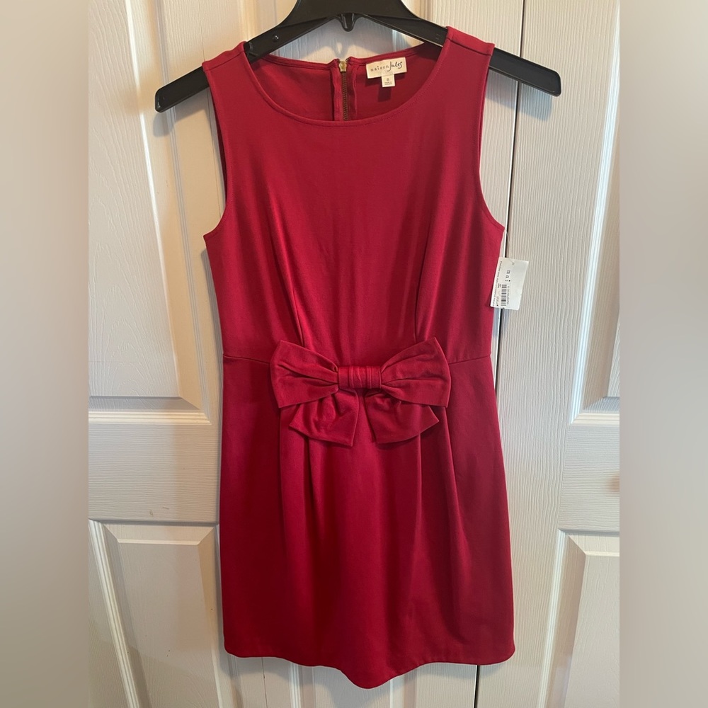 Madison Jules Red Bow Sheath Dress size S Small Christmas exposed zipper nwt